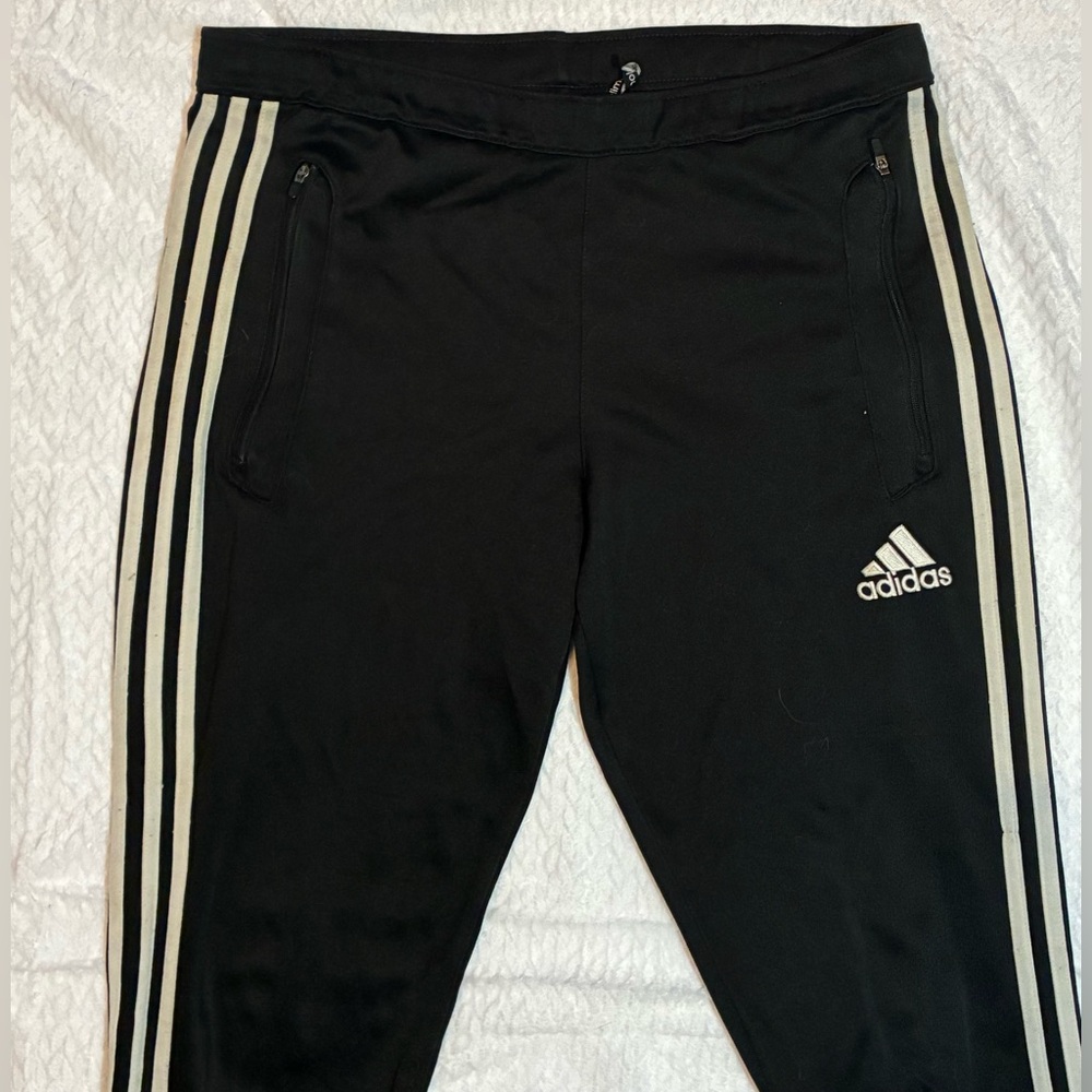 adidas Climacool Black Jogger Pants White Stripes M Athleisure Athletic Sporty - Picture 2 of 7